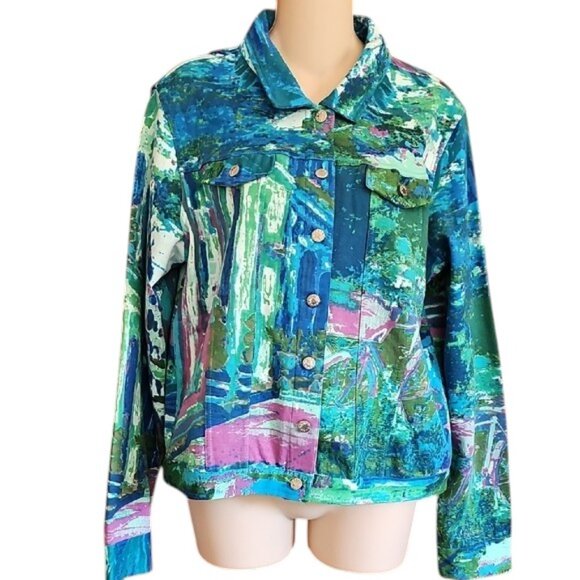 Orientique Naturally Australian Colorful Abstract Print Jacket Cotton stretch - Picture 3 of 13